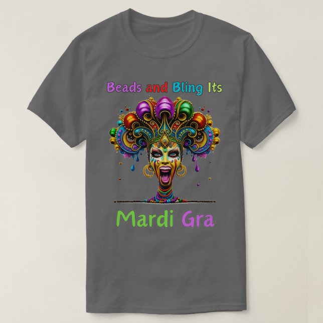 Camiseta Ritmos Retrotraços de Mardi Gras Miçanga Fusion Ca (Frente do Design)