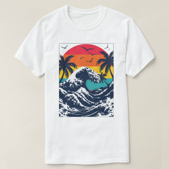 Camiseta River Wave Retro Sunset (Frente do Design)