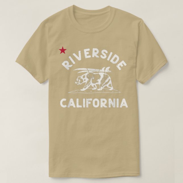 Camiseta Riverside Beach California Flag Bear Surf CA Vinta (Frente do Design)