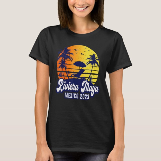 Camiseta Riviera Maya 2023 Mexico Sunset Beach Retro (Frente)