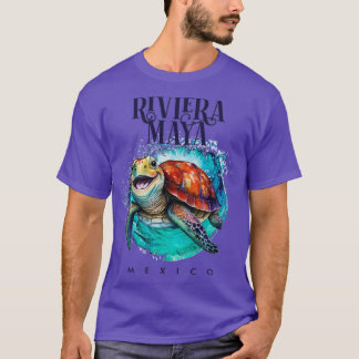 Camiseta Riviera Maya México Aquarela Feliz Tartaruga Marin