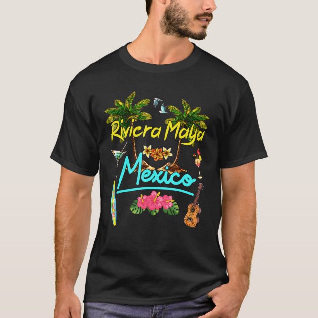 Camiseta Riviera Maya Mexico Beach Summer Palm Sun Set Palm (Frente)