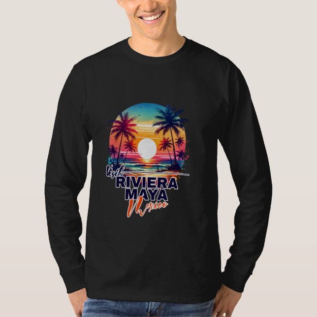 Camiseta Riviera Maya Mexico Sunset Beach Palm Trip So (Frente)