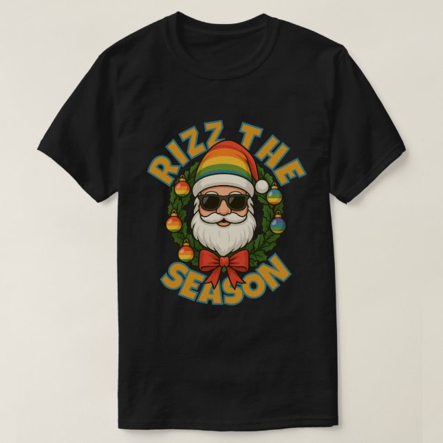 Camiseta Rizz The Season Trendy Christmas Gay Rainbow Santa (Frente do Design)