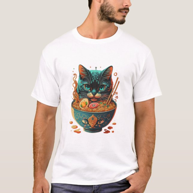Camiseta Rmen de gato, Ramen comedor de gato, ramen japonês (Frente)