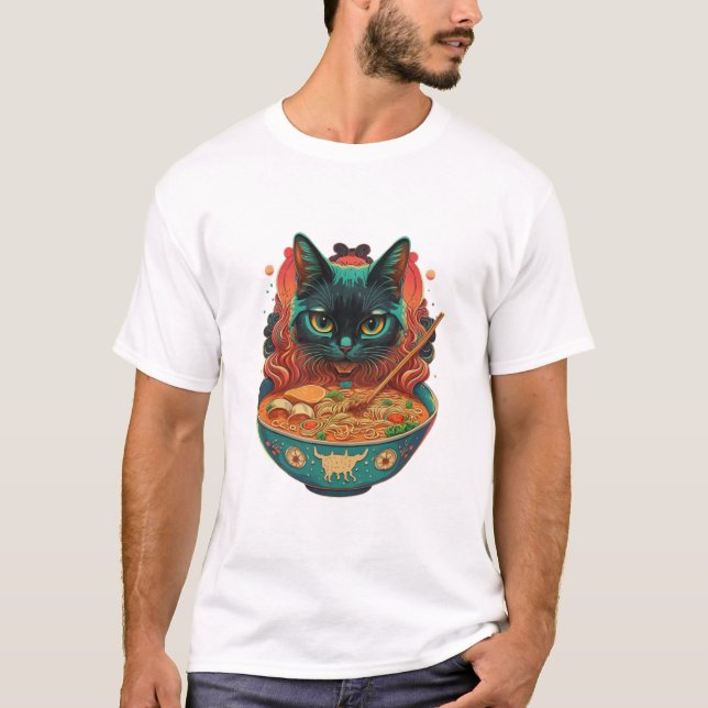 Camiseta Rmen de gato, Ramen comedor de gato, ramen japonês (Frente)