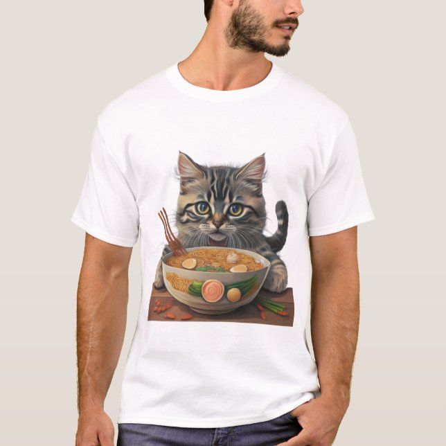 Camiseta Rmen de gato, Ramen comedor de gato, ramen japonês (Frente)