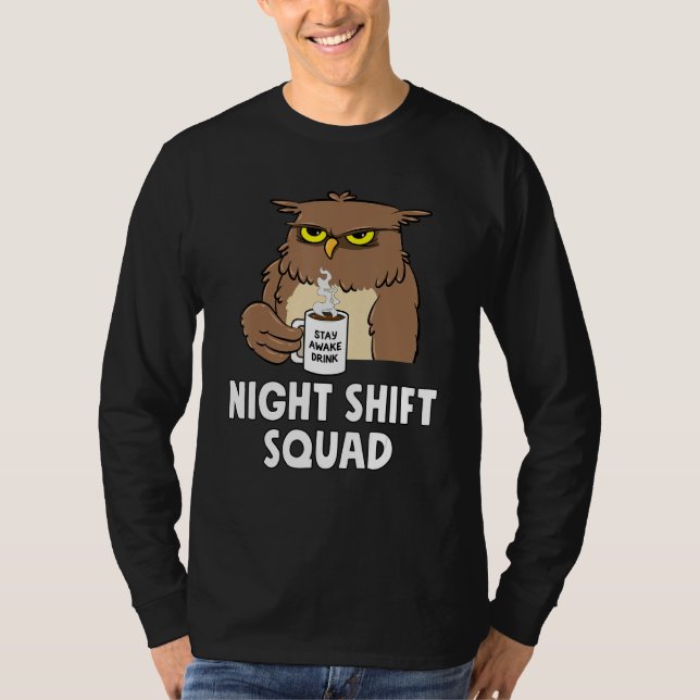 Camiseta RN Nurse Night Shift Squad Funny Coffe Owl (Frente)