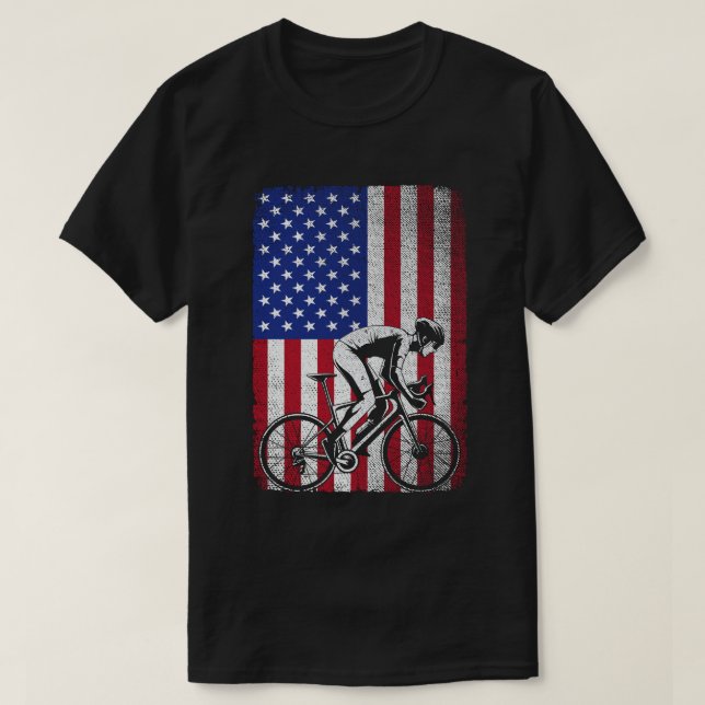 Camiseta Road Biking Cycling 4 De Julho EUA Flag (Frente do Design)