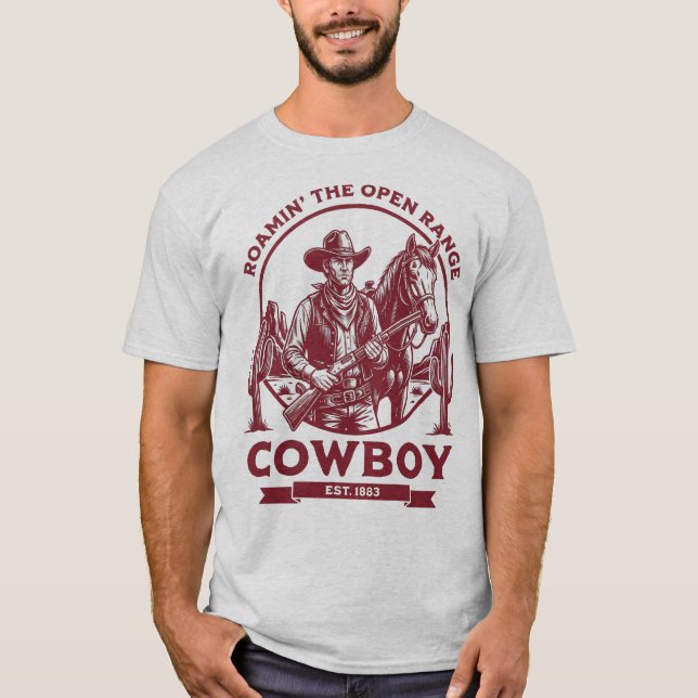 Camiseta Roamin’ the Open Range – Vintage Cowboy Western (Frente)