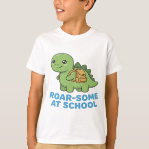 Camiseta Roar-some na Escola Dinossauro Fofo com Mochila