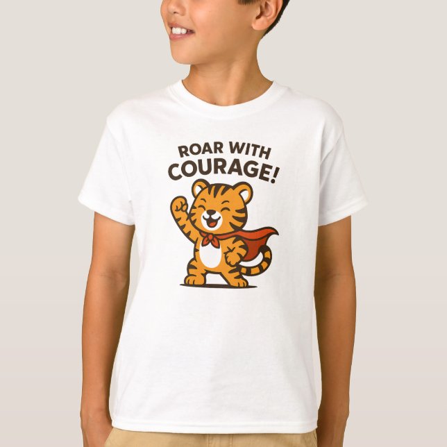 Camiseta Roar With Courage Cute Orange Tiger Design (Frente)