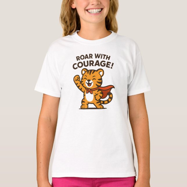 Camiseta Roar With Courage Cute Orange Tiger Design (Frente)