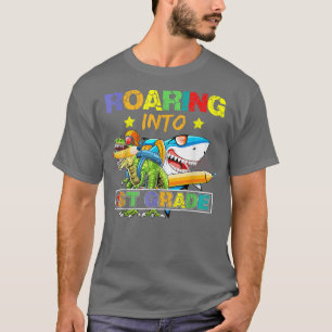 Camiseta Roaring Into 1st Grade Dinosaur Shark Back to Scho