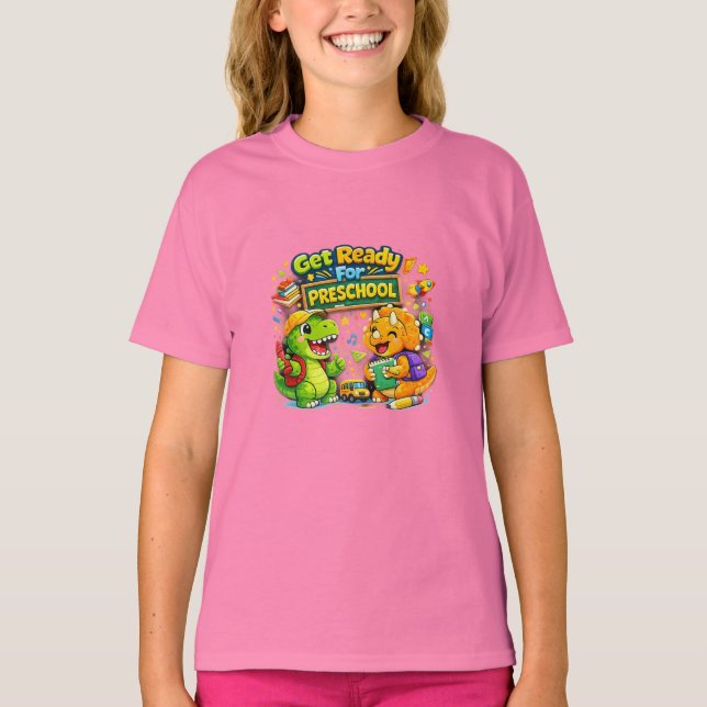 Camiseta Roaring Into Preschool Cute Dinosaur Kids Back To  (Frente)