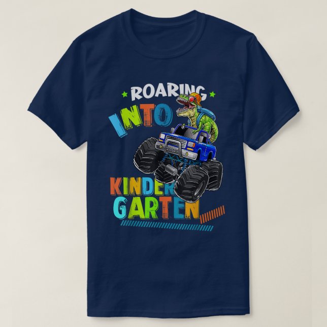 Camiseta Roaring Kindergarten Dinosaur Monster Truck Back t (Frente do Design)