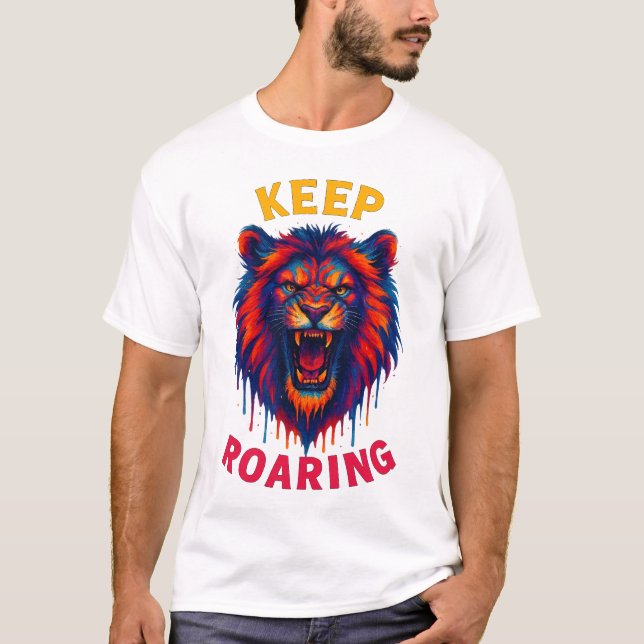 Camiseta Roaring Lion T-shirt – Wild Jungle Animal Graphic (Frente)
