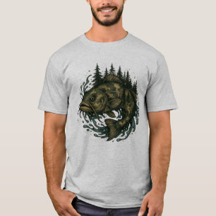 Camiseta Robalo do Lago Pesca Montanhas Pescador Peixe