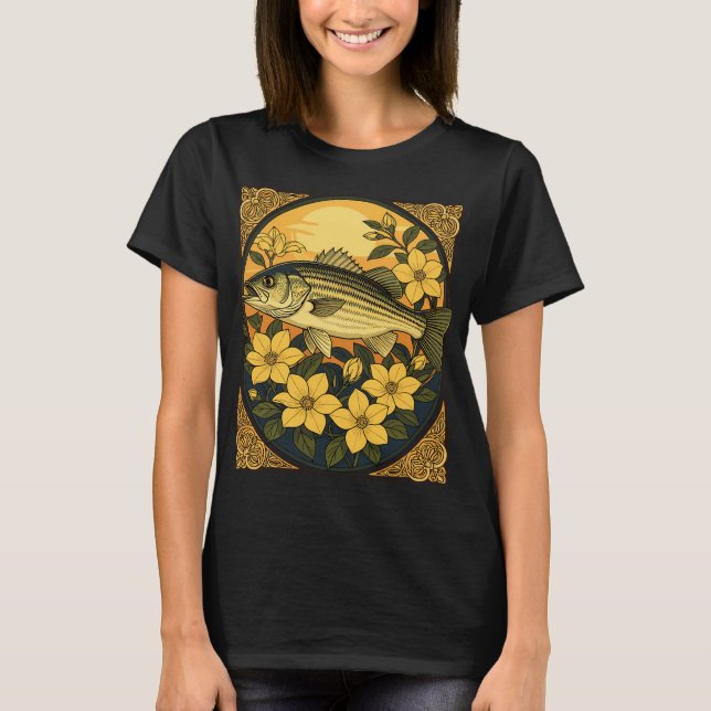 Camiseta Robalo Listrado Rockfish E Flores De Jasmim Amarel (Frente)