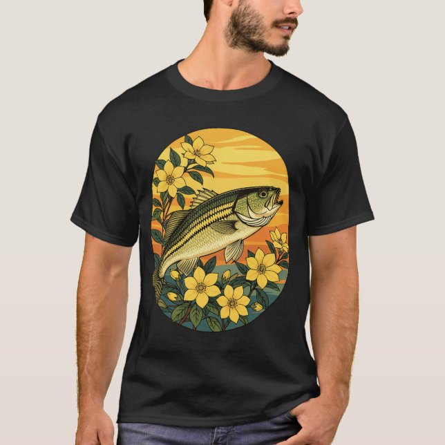 Camiseta Robalo Listrado Rockfish E Flores De Jasmim Amarel (Frente)