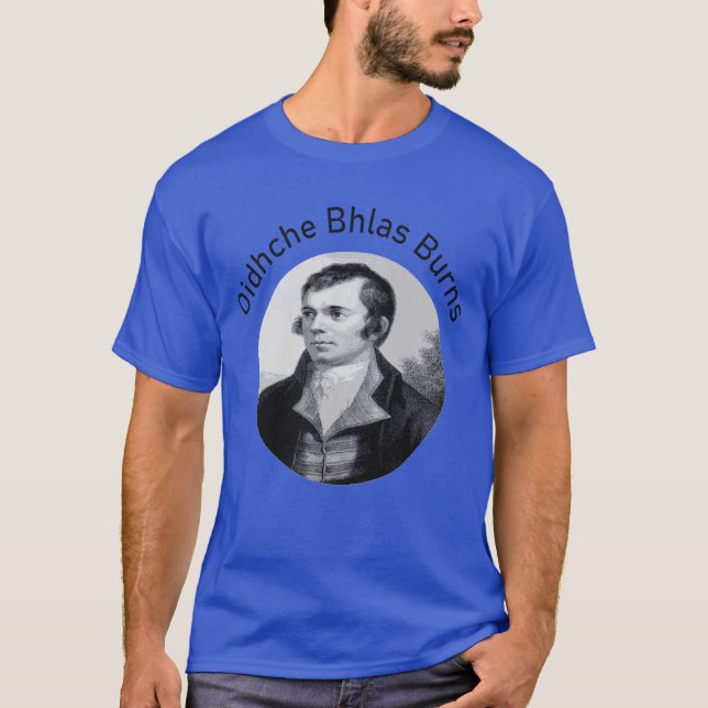 Camiseta Robbie Burns - Oidhche Bhlas Burns Gaélico em Cinz (Frente)