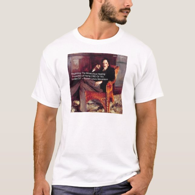 Camiseta Robert Louis Stevenson & Quote CBD é óleo de Ouro (Frente)