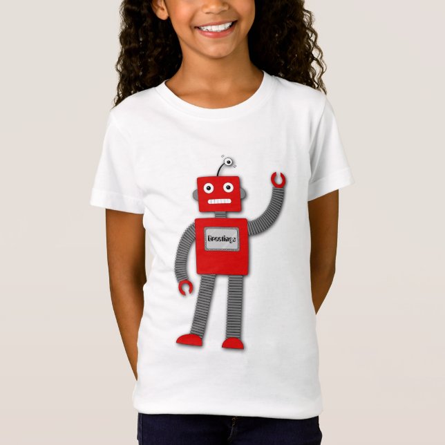Camiseta Robi o T cabido da menina retro do robô (Frente)