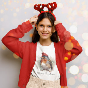 Camiseta Robin Alegre Roupas de Natal para Crianças
