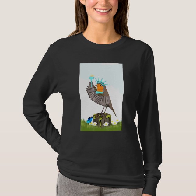 Camiseta Robin Bird como Estátua do Pássaro da Liberdade (Frente)