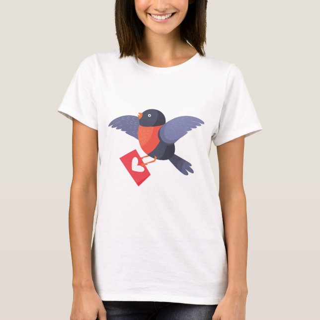 Camiseta Robin Bird Flying with Red Heart Love Letter (Frente)