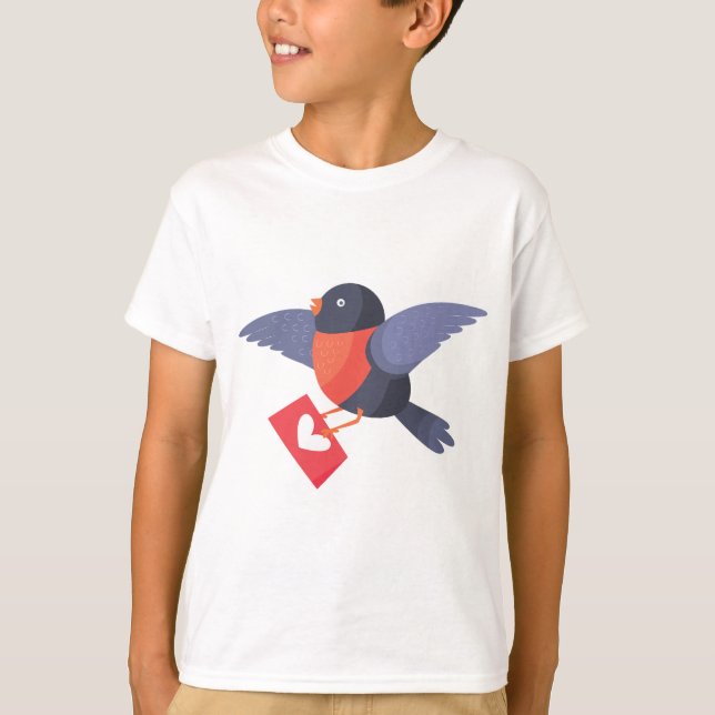 Camiseta Robin Bird Flying with Red Heart Love Letter (Frente)