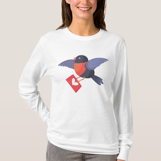 Camiseta Robin Bird Flying with Red Heart Love Letter (Frente)