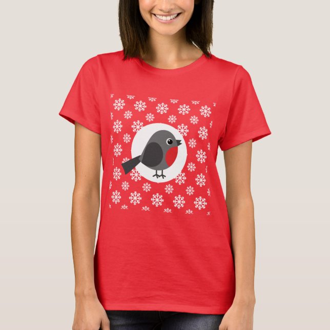 Camiseta Robin no Fundo dos Flocos de Neve (Frente)