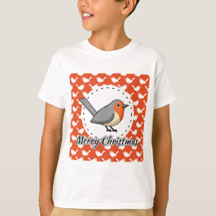 Camiseta Robin on Orange White Bird Pattern - Feliz Natal