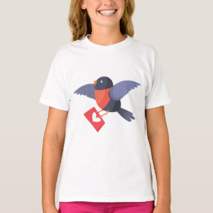 Camiseta Robin Pássaro Voando com Carta de Amor Coração Ver