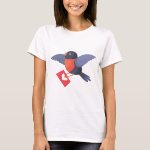 Camiseta Robin Pássaro Voando com Carta de Amor do Coração 