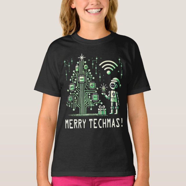 Camiseta Robô AI com Árvore de Natal Tech - Techmas de Feli (Frente)