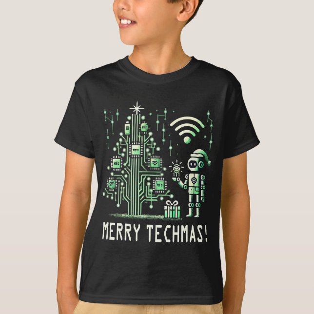 Camiseta Robô AI com Árvore de Natal Tech - Techmas de Feli (Frente)