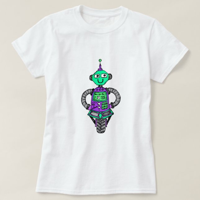 Camiseta Robô Arnie, roxo e verde (Frente do Design)