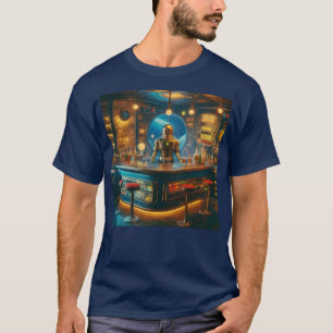 Camiseta Robô Barman no Bar de Mergulho da Era Espacial Int