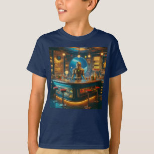 Camiseta Robô Barman no Bar de Mergulho da Era Espacial Int