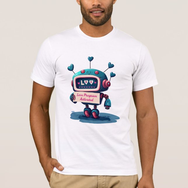 Camiseta Robô Bonito com Namorados de Amor Mensagem Tee, Di (Frente)