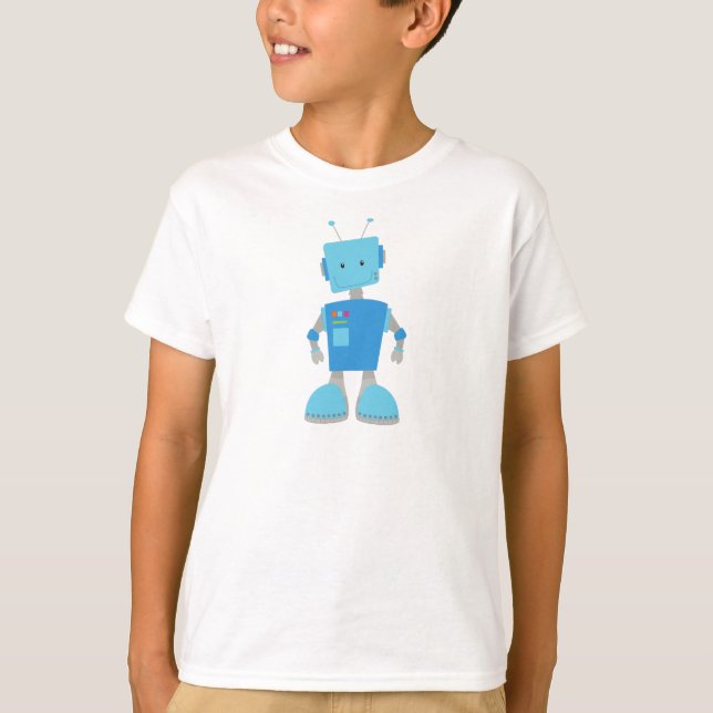 Camiseta Robô Bonito, Robô Engraçado, Robô Bobo, Robô Azul (Frente)