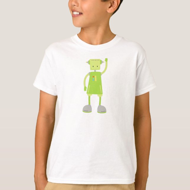Camiseta Robô Bonito, Robô Engraçado, Robô Bobo, Robô Verde (Frente)