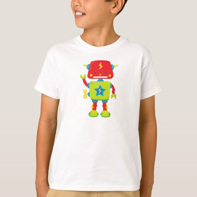 Camiseta Robô Bonito, Robô Engraçado, Robô Colorido, Robóti (Frente)