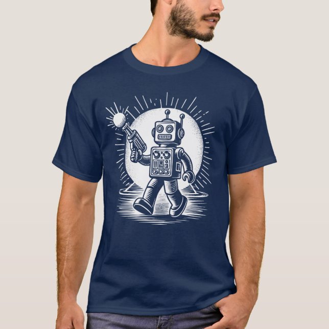 Camiseta Robô Brinquedo Retro dos anos 60 com Raygun (Frente)
