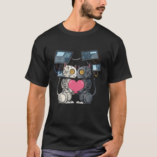 Camiseta Robô Cat no Amor por um Engenheiro Robótico (Frente)