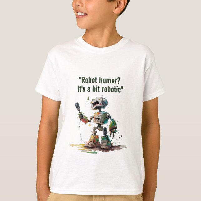 Camiseta "Robo-Comedy Club" com um robot comediante stand-u (Frente)