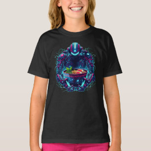Camiseta Robô Cyberpunk Futurista Neon Comida Ramen