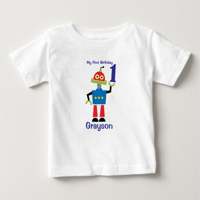 Camiseta Robô de 1º Aniversário (Frente)